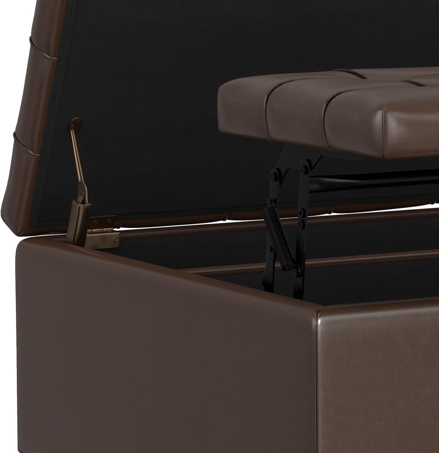 SIMPLIHOME Harrison Small Coffee Table Storage Ottoman - 30 inch Wide Upholstered Vegan Leather Square Lift-Top Ottoman in Chocolate Brown, Transitional Ottoman for Living Room with Hidden Storage
