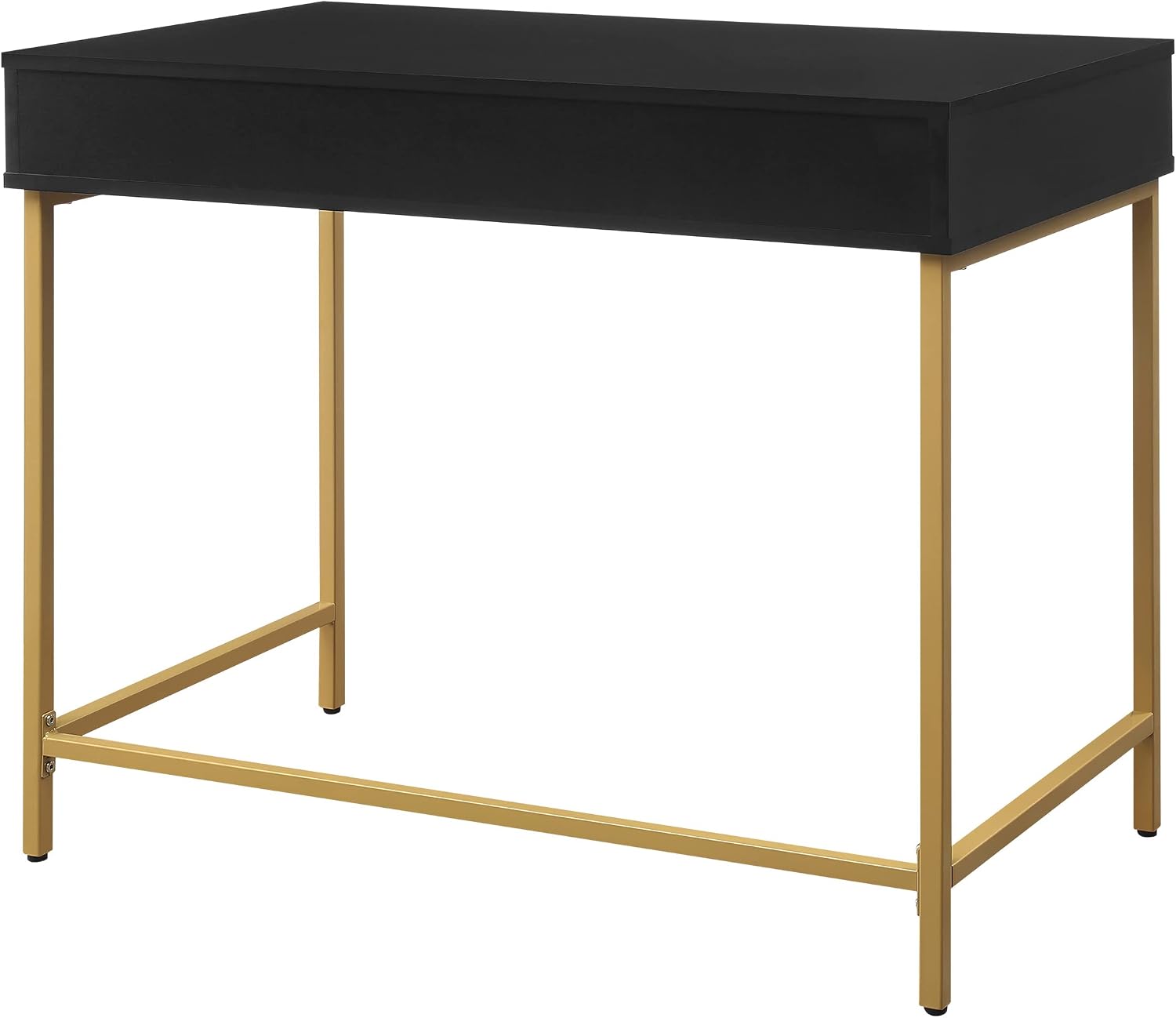 OSP Home Furnishings Modern Life Contemporary Writing Desk with Large Drawer and Gold Metal Legs, Black Finish