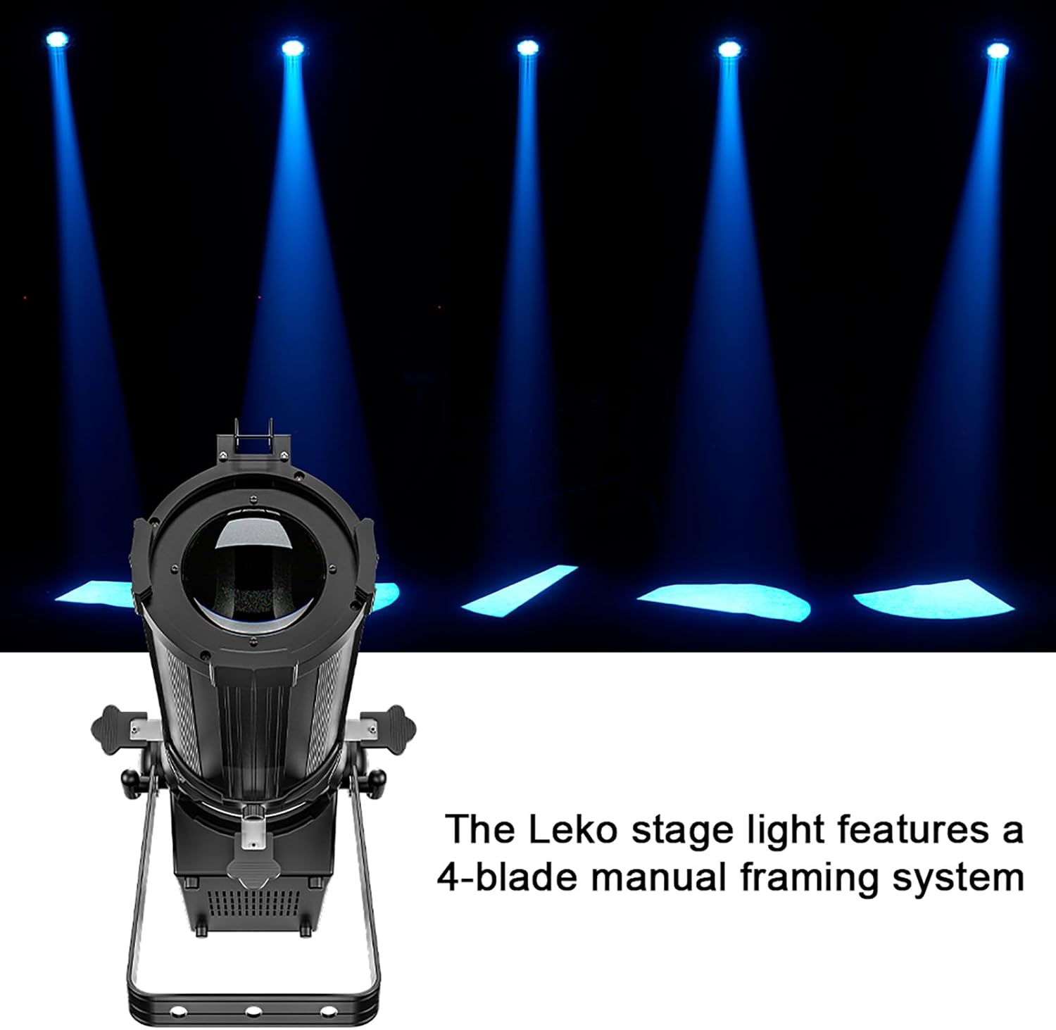 SHEHDS LEKO LED Zoom 350W RGBW Profile Stage Spotlights, Zoom Range of 19°–46°, 3,000 to 14,000K Par Ellipsoidal Lights Manual Focus Four-Leaf Manual Cut Light Barrier DMX512 Disco DJ Lights for Show