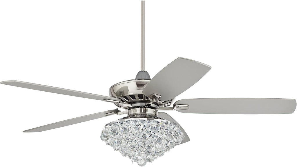 Casa Vieja 52' Journey Indoor Ceiling Fan with Light LED Dimmable Remote Control Brushed Nickel Silver Blades Crystal Ball Diamond Beads for Living Room Kitchen Bedroom Family Dining