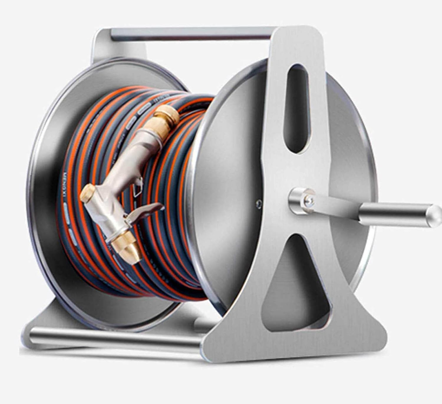 Removable Or Wall-Mounted Garden Hose Reel,Stainless Steel Metal Water Pipe Storage Rack Frame,Retractable Hose Winder Set,for Gardening Irrigation,Car Washing,Cleaning Windows and Doors