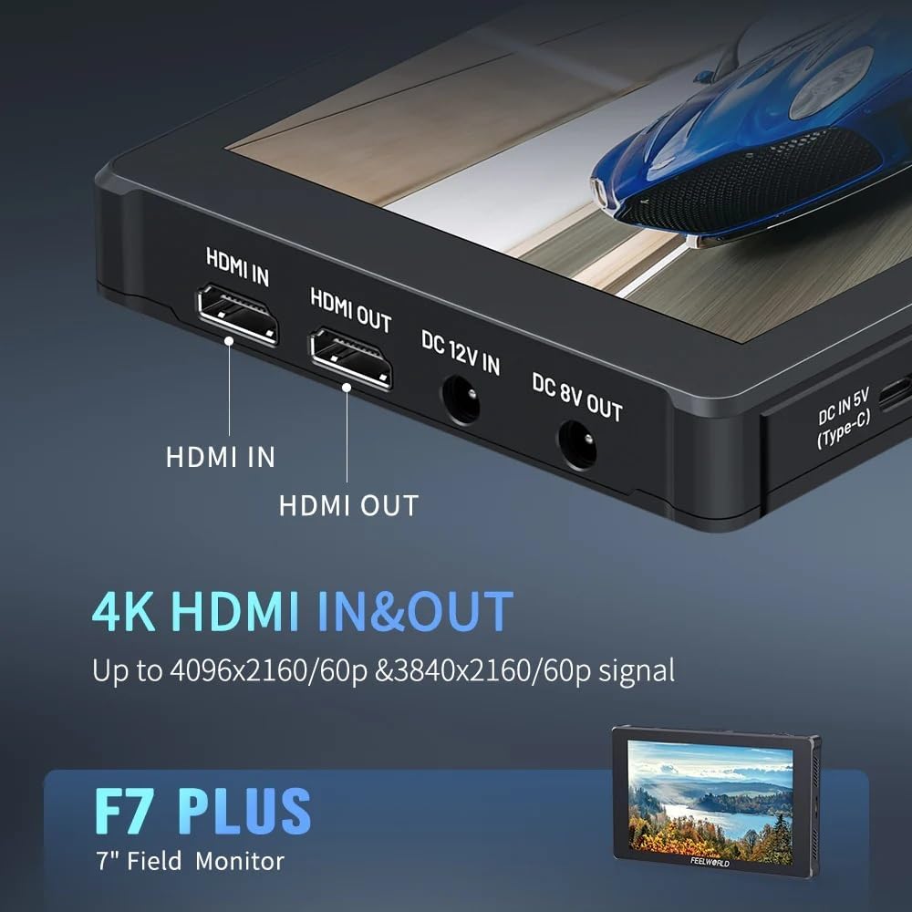 FEELWORLD F7 Plus 7-Inch Camera Monitor, 1200nit HD 1920x1200 IPS Touch Screen Camera Field Monitor with 3D LUT,4K HDMI,HDR Waveform Focus Peaking, External Install and Power Design