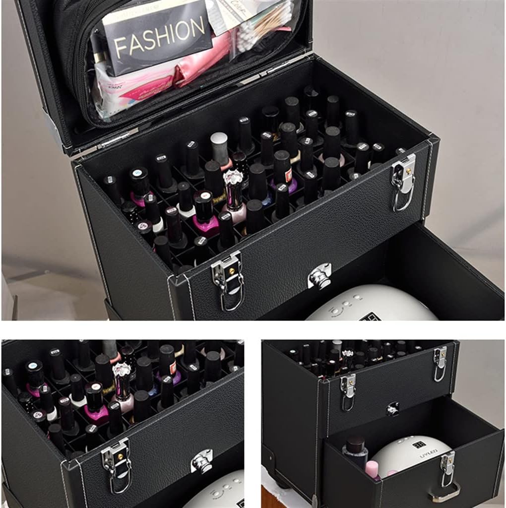 Ladies Multi-layer Large-capacity Cosmetic Case Manicure Tattoo Rolling Multi-function Trolley Suitcase(black-JoJo's Bizarre Adventure1)