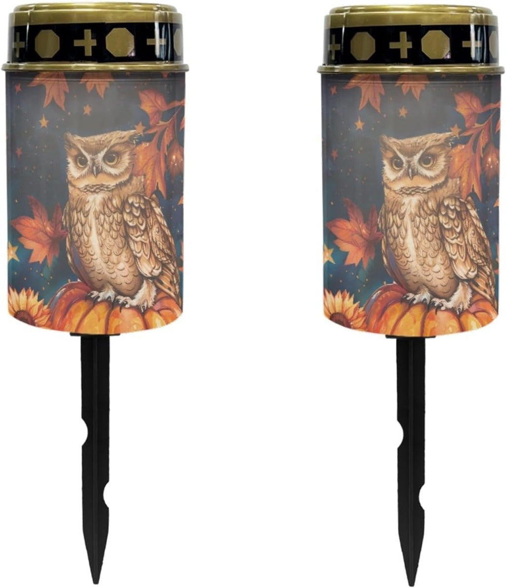 Autumn Fall Owl Solar Garden Lights Outdoor Waterproof Thanksgiving Decor Set of 10,Solar Stake Lights for Yard Patio Driveway Lights Outdoor Landscape Lighting