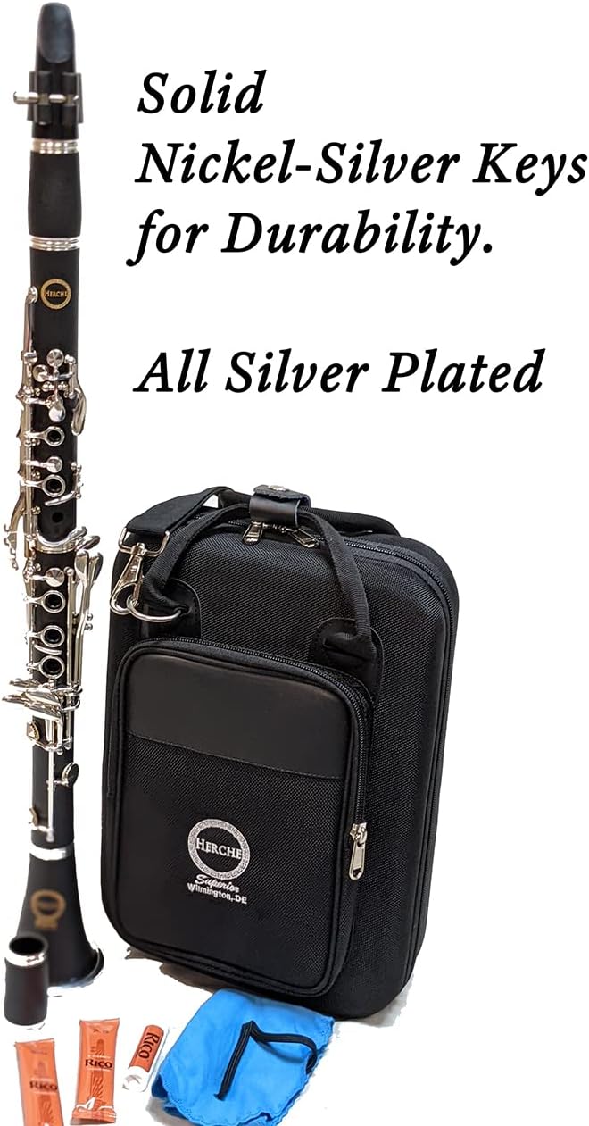 Herche Clarinet Bb Superior X5 - Upgraded - Educator Approved - Intermediate - ABS Resin - Silver-Plated Nickel-Silver Keys - Free Service Plan