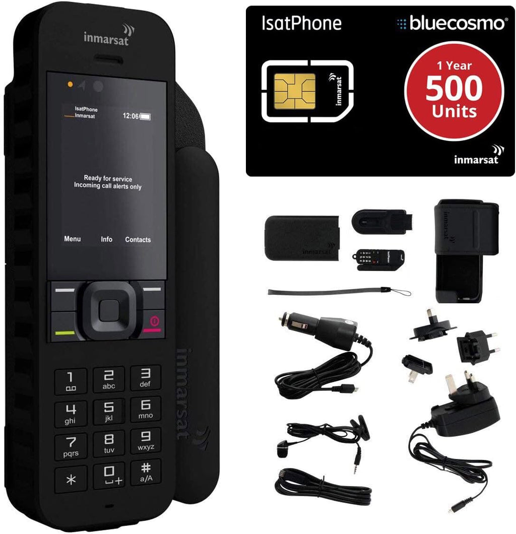 BlueCosmo Inmarsat IsatPhone 2.1 Satellite Phone Kit & 500 Unit Prepaid SIM (365 Days) - Global Coverage - Voice, SMS, GPS Tracking, Emergency SOS