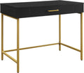 OSP Home Furnishings Modern Life Contemporary Writing Desk with Large Drawer and Gold Metal Legs, Black Finish