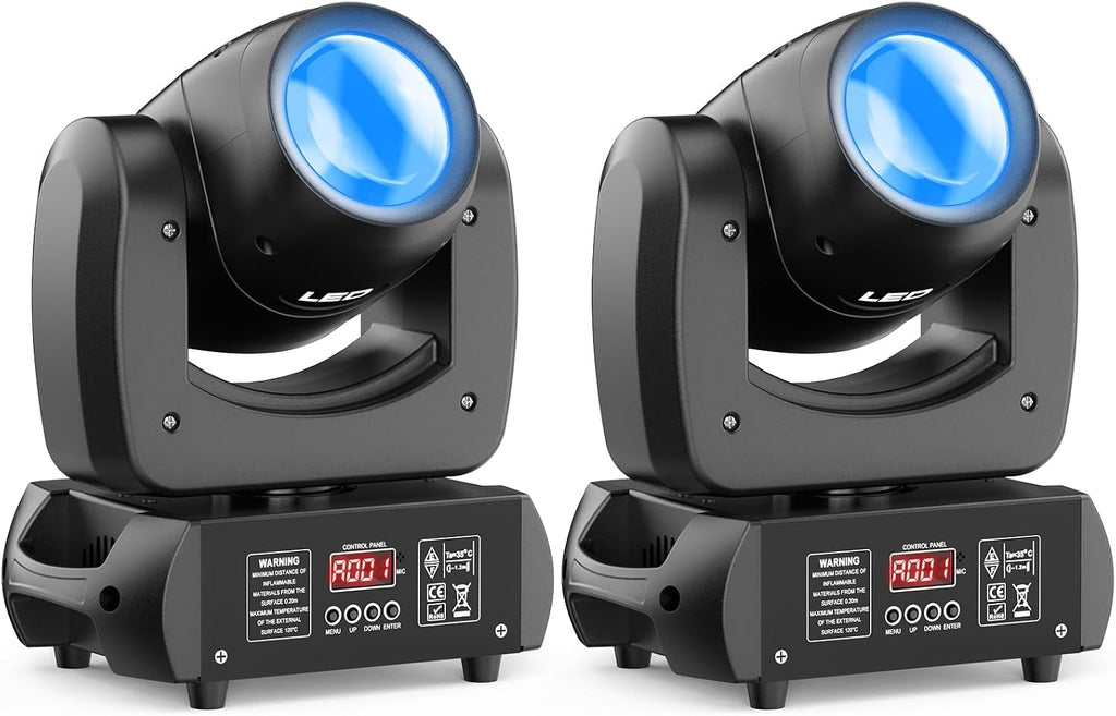 HOLDLAMP 120W LED Moving Head Light, Moving Head DJ Lights with Rotating Gobos (18-Facet Prism) and 8 Colors with DMX and Sound Activated Modes for Wedding Parties Church Band Show Bar (Set of 2)