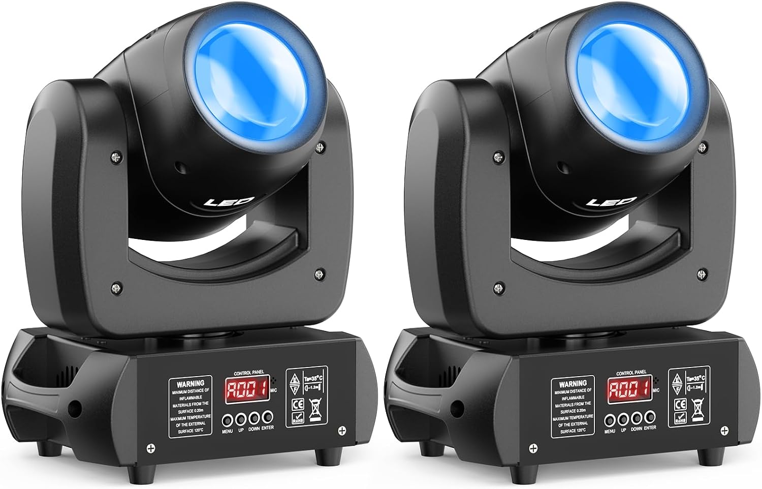 HOLDLAMP 120W LED Moving Head Light, Moving Head DJ Lights with Rotating Gobos (18-Facet Prism) and 8 Colors with DMX and Sound Activated Modes for Wedding Parties Church Band Show Bar (Set of 2)