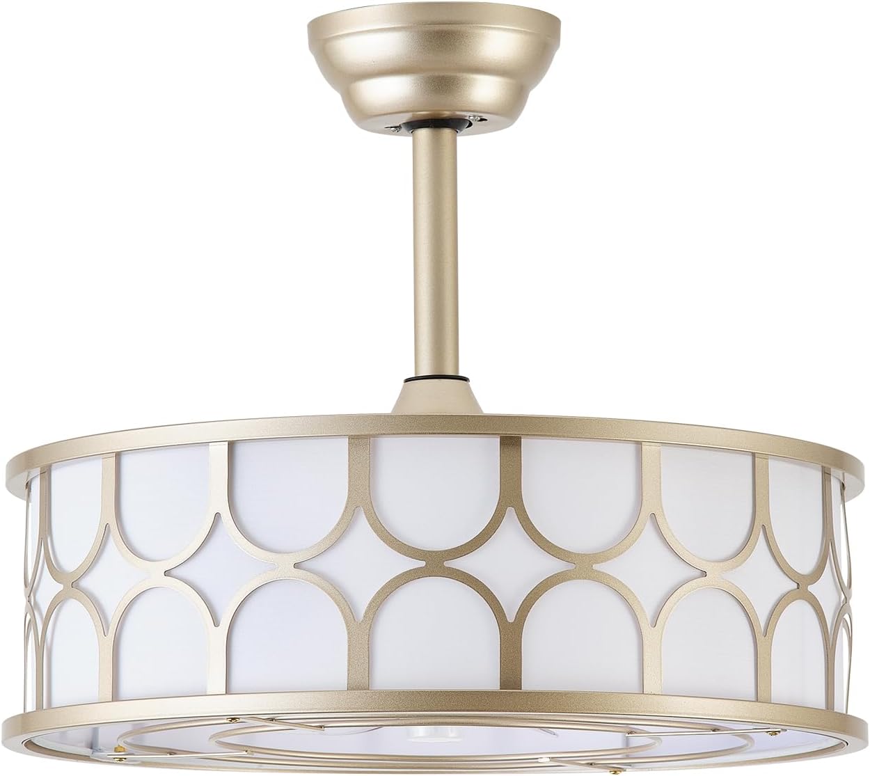 20' Gold Boho Fandelier Ceiling Fans with Lights, Caged Bladeless Ceiling Fan with Light Remote Control. Chandelier with 6 Speeds for Bedroom, Nursery, Living room.