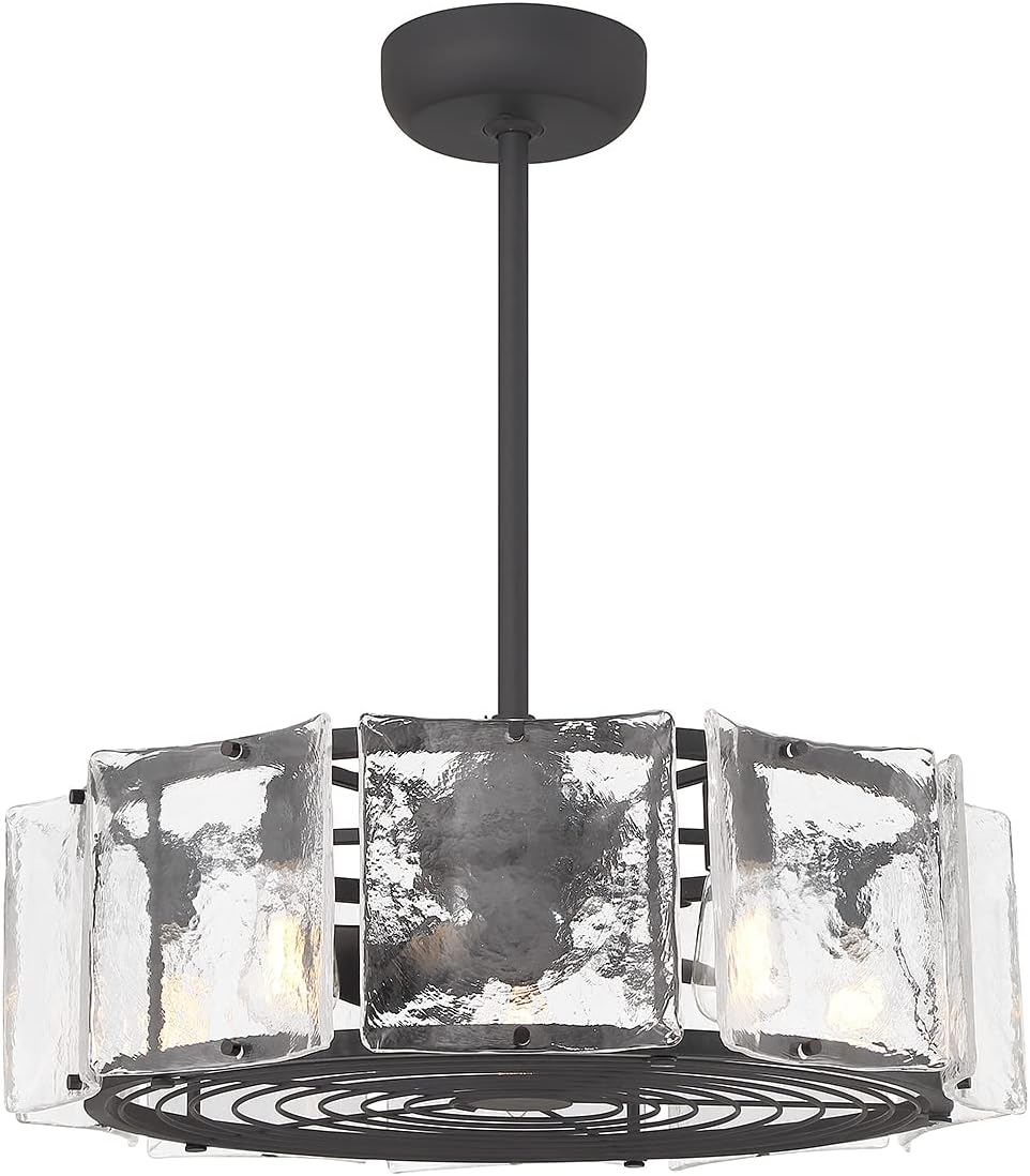 Savoy House 27-FD-8201-89 Genry Coastal Clear Water Piastra Glass Drum Fandelier Ceiling Fan with LED Light and Remote, 17' H x 27' W, Matte Black