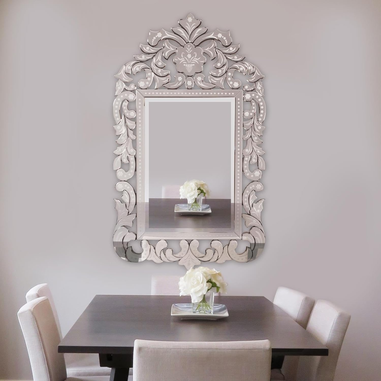 Howard Elliott Collection Large Regina Rectangular Venetian Wall Hanging Mirror, Antique Accent Design with Mirrored Frame, Wall Mirror for Home, Living Room, Entryway and Bathroom, 56 x 34 Inch