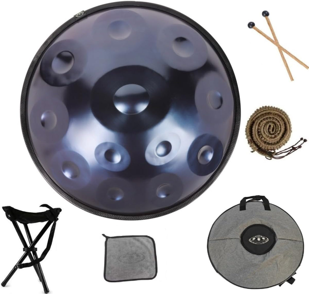 440HZ Steel Drum in 22Inch D Minor 12 Notes Hand Pan Drum Percussion Musical instrument with Soft Hand Pan Bag (12 Notes Blue Handpan)