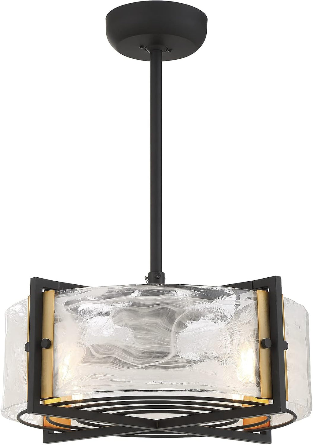 Savoy House 24-FD-1698-143 Hayward Modern Strie Piastra Glass Drum Fandelier Ceiling Fan with LED Lights, 15' H x 23' W, Matte Black & Warm Brass Accents