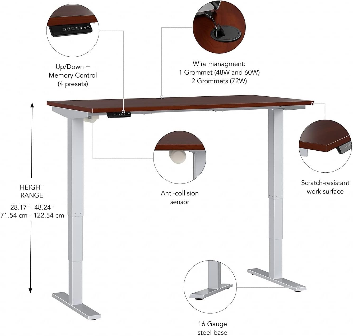 Bush Business Furniture 60-inch Electric Height Adjustable Standing Desk, Ergonomic Sit-Stand Computer Table for Home and Professional Office, Move 40 Series, Hansen Cherry with Metallic Gray Base