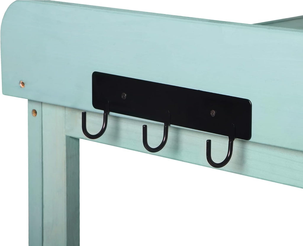 KUIKUI Potting Table, Outdoor Potting Bench with 4 Storage Shelves and Side Hook, Gardening Tables for Outdoors, 46.9x19.3x65inch, Green