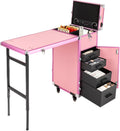 Rolling Manicure Table Train Case with 4 Universal Wheels,Professional Makeup Suitcase With Drawers & Unfold Table,2 Built-In Music Speakers,Travel Cosmetic Storage Train for Makeup Artist,Hairstylist