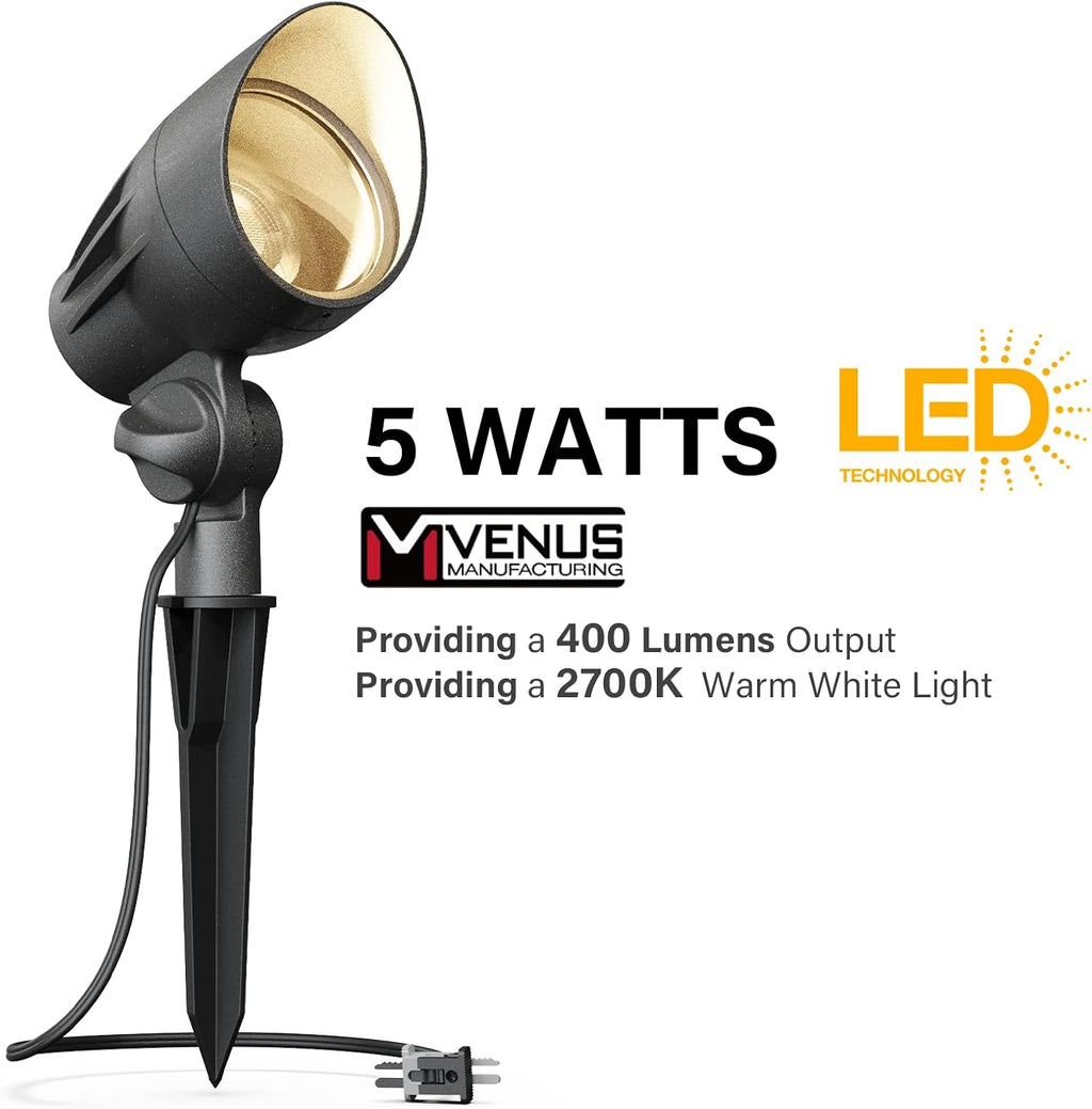 VENUS MANUFACTURING 16 Pack Low Voltage Landscape Flood Light 5 Watt LED Outdoor Landscape Lighting Kits 400 Lumen Black Waterproof Spotlights 12V 2700K Warm White Metal Tree Lights for Garden & Yard