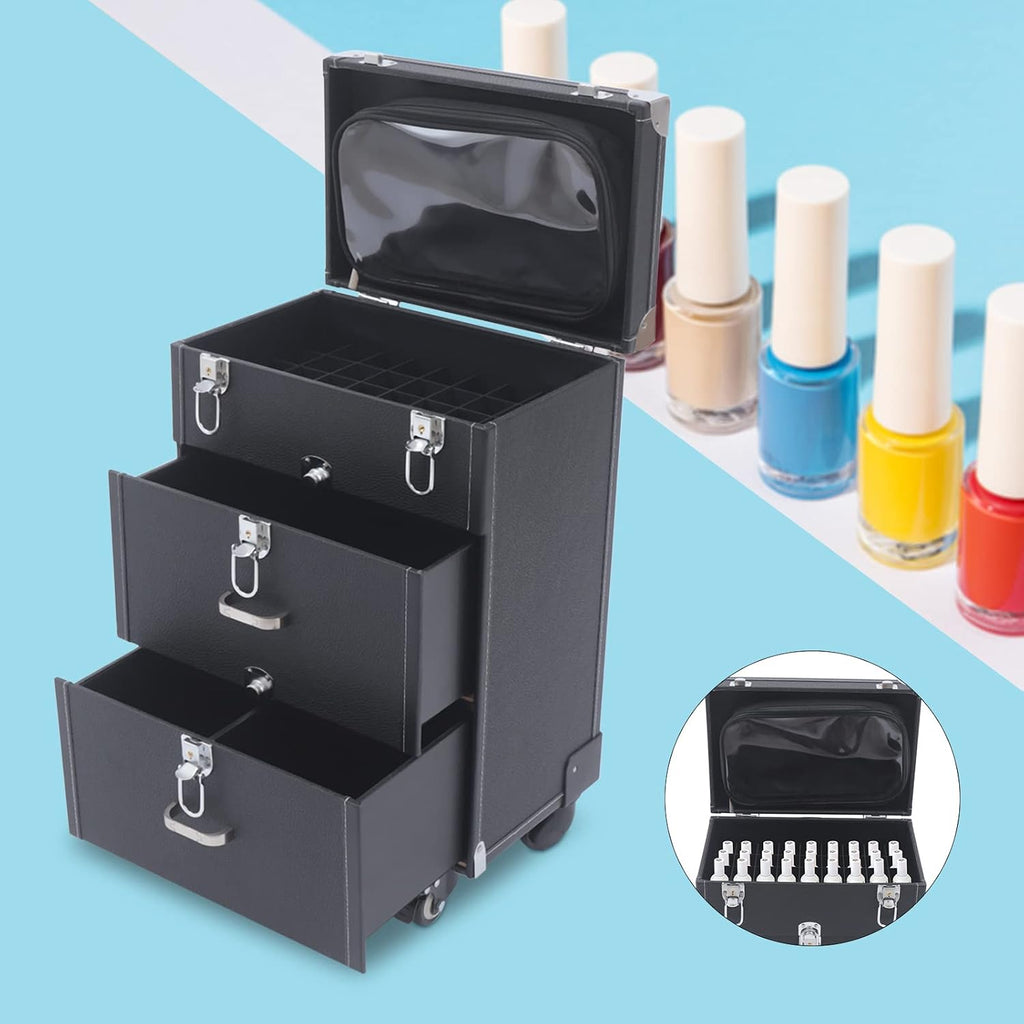 Professional Rolling Makeup Case Train Case Cosmetic Organizer Trolley Lockable Rolling Make-ups Case Storage Cart Makeup Train Case Cosmetology Case On Wheels (Black|3 trays|Type C)