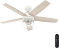 Hunter Fan 52 Inch White Indoor Ceiling fan with LED Light and Remote Control for Bedroom, Living Room/Family Room, Office, Basement, Kitchen, Dining Room (Renewed)