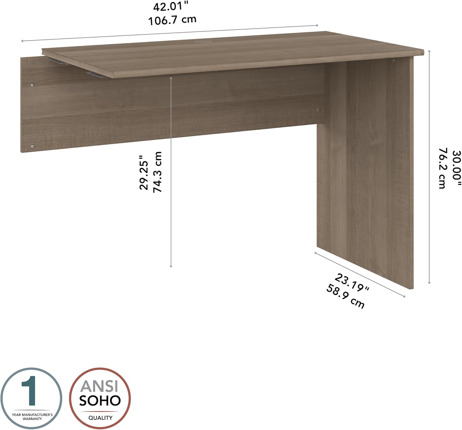 Bush Home Cabot 42W Shell Desk Return in Ash Gray