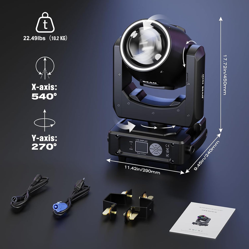 2Pack 230W 7R Beam Moving Head Lights with Flight Case 14Gobos 14 Colors Prisms/Wash/Beam/Frost/Rainbow Stage Effect Spotlights 48-Facet Prism 2.3° Beam Angle 18CH DMX512 Sound Activated Lights