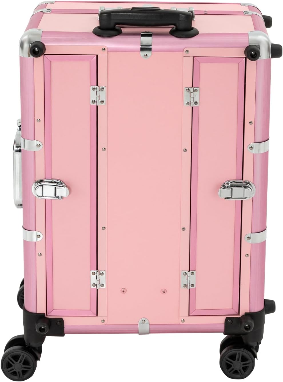 Rolling Makeup Train Case with Portable Makeup Vanity, Professional Protable Aluminum Alloy Trolley Salon Station with 3 Light Color for Women and Girls