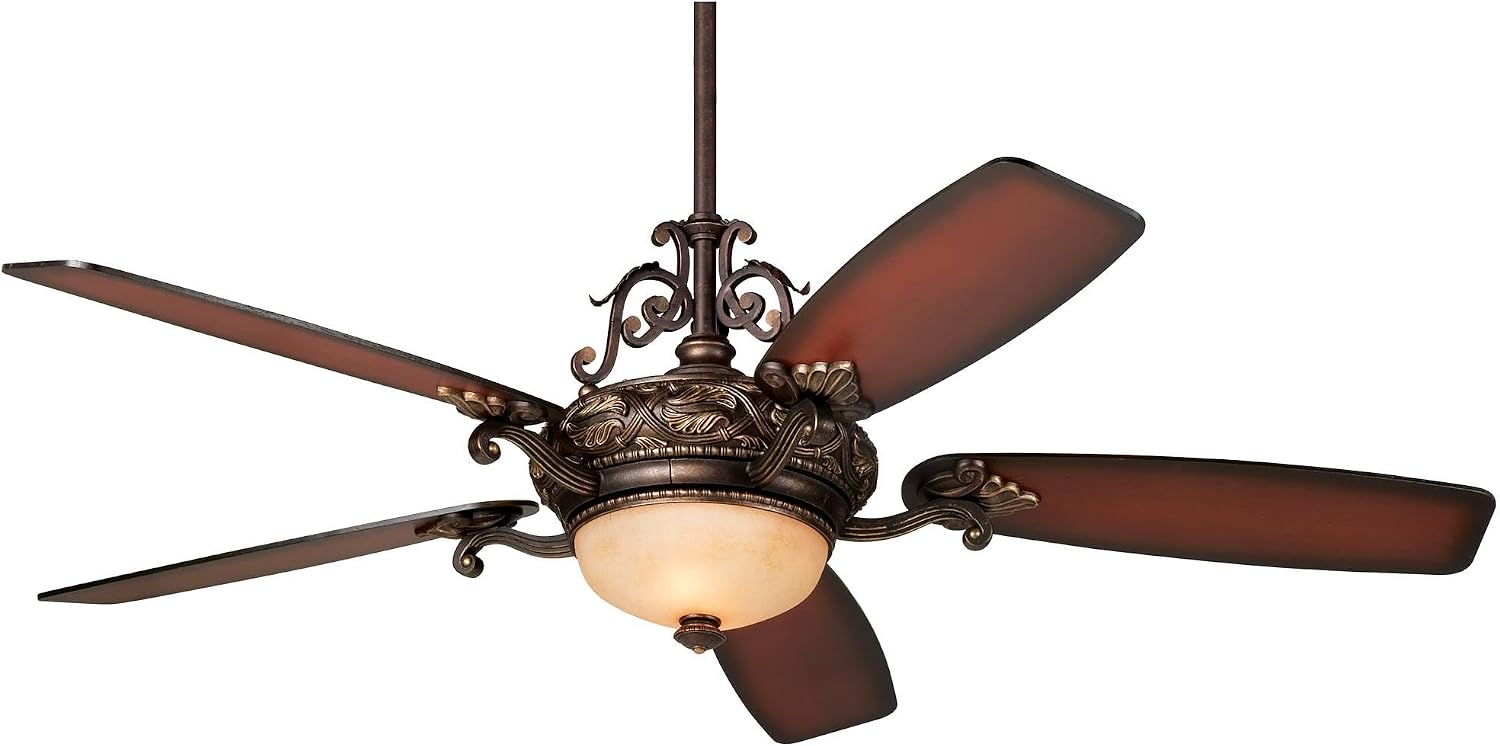 Casa Vieja 56' Casa Esperanza Vintage Antique Indoor Ceiling Fan 5 Blade LED Light Remote Control Bronze Gold Motor Brown Teak Finish Blades Bedroom Living Room Kitchen Includes 36' Downrod