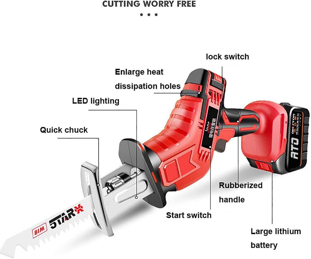 Handheld Electric Bone Saw - LED Light + 4 Saw Blades, Cordless Reciprocating Saw - 6.0Ah Lithium Battery Powered, for Bones, Meat, Wood, Metal, Plastic