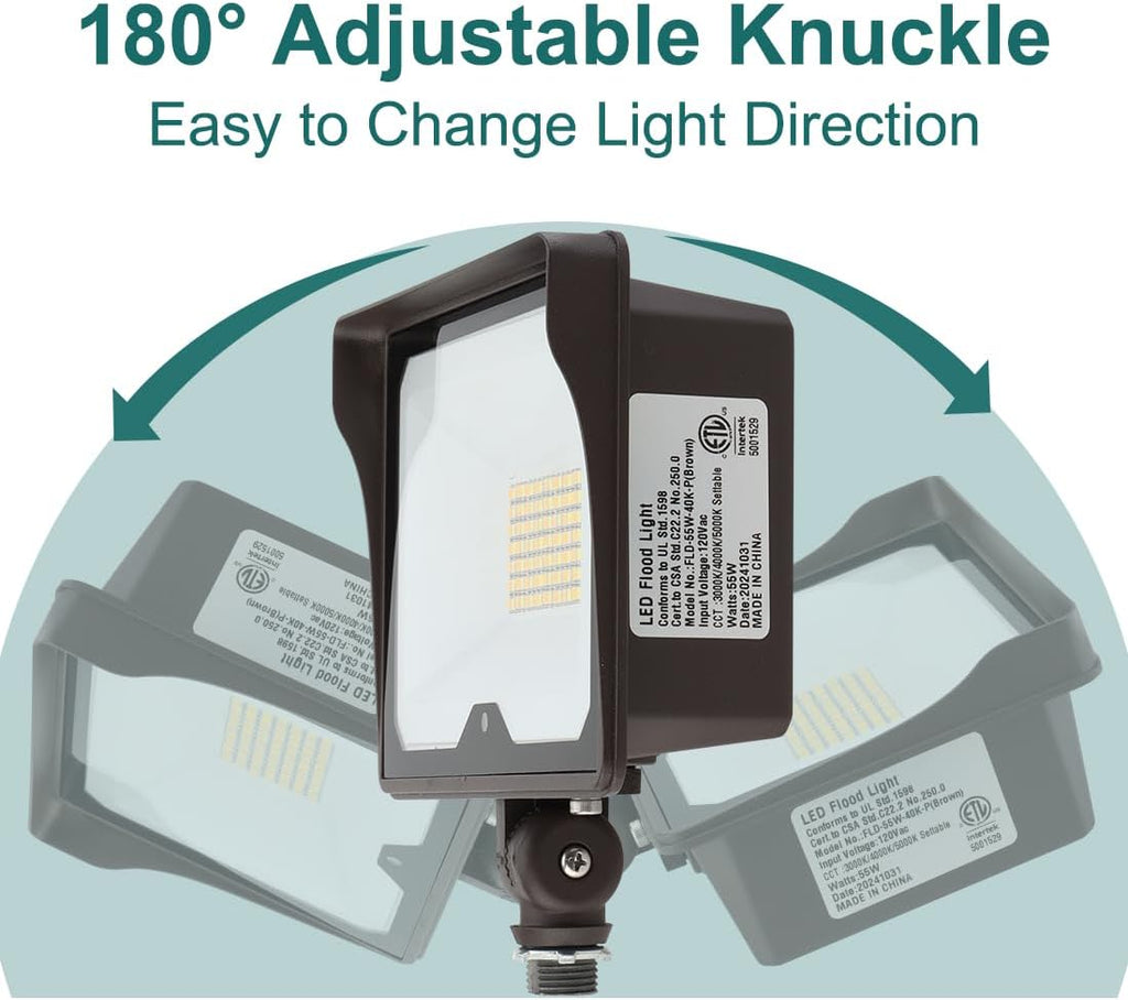 kadision 55W LED Flood Light with Dusk-to-Dawn Photocell, 3000K/4000K/5000K Selectable, 120V 6600lm IP65 Waterproof Knuckle Mount Outdoor Security Lights, ETL Listed, 4-Pack