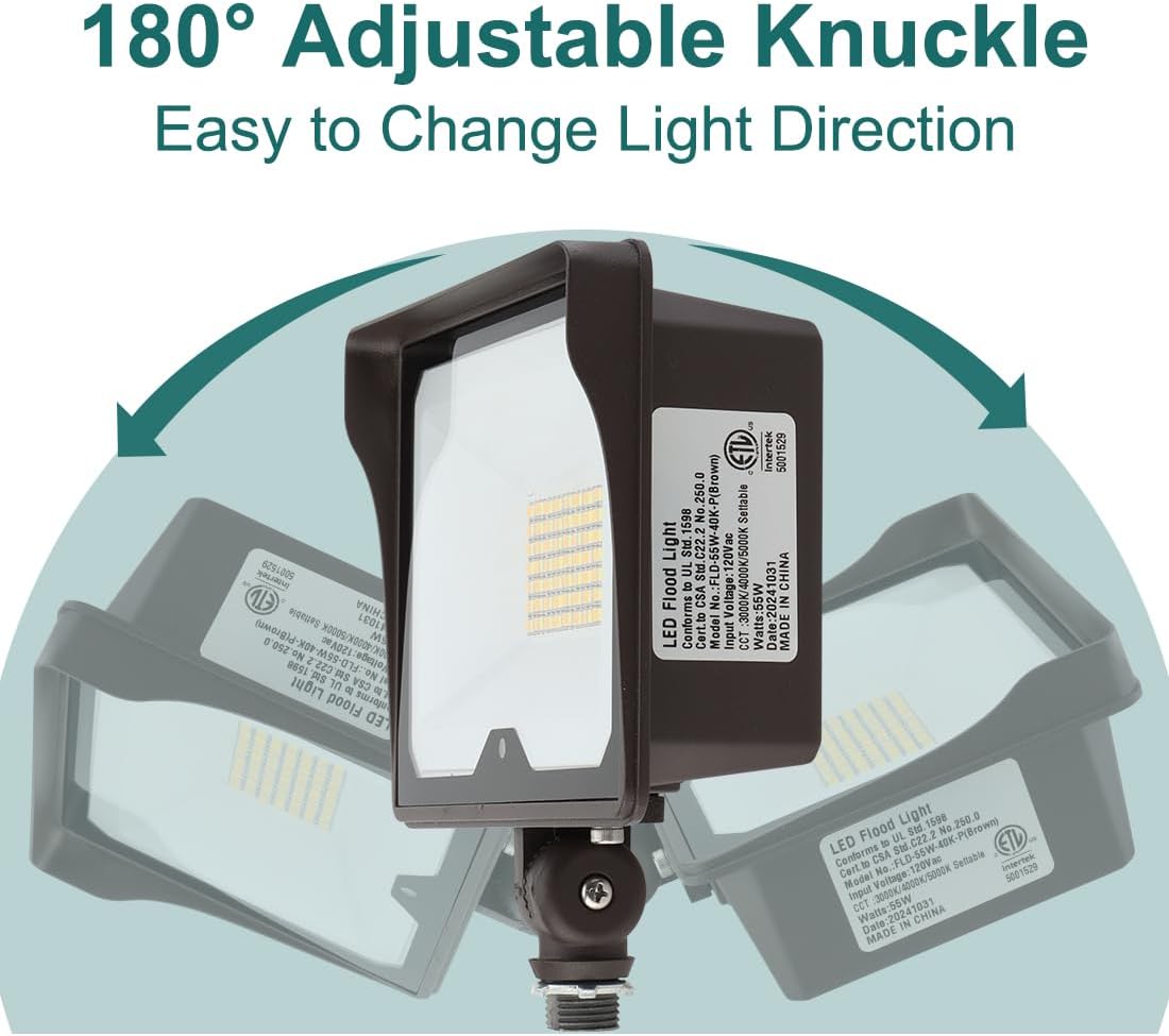 kadision 55W LED Flood Light with Dusk-to-Dawn Photocell, 3000K/4000K/5000K Selectable, 120V 6600lm IP65 Waterproof Knuckle Mount Outdoor Security Lights, ETL Listed, 4-Pack