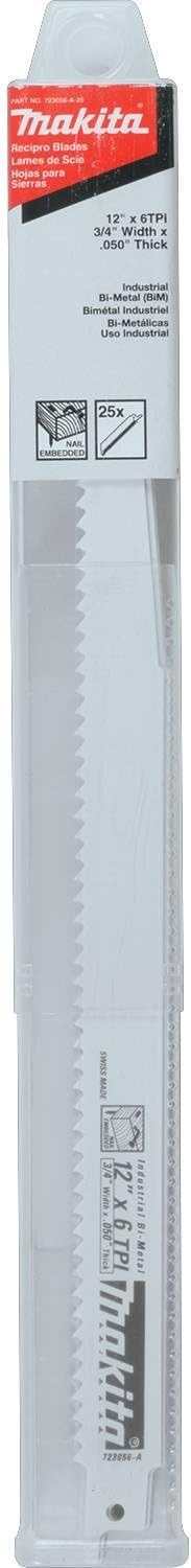 Makita 723056-A-25 12-Inch by 6-TPI Reciprocating Blade, 25-Pack
