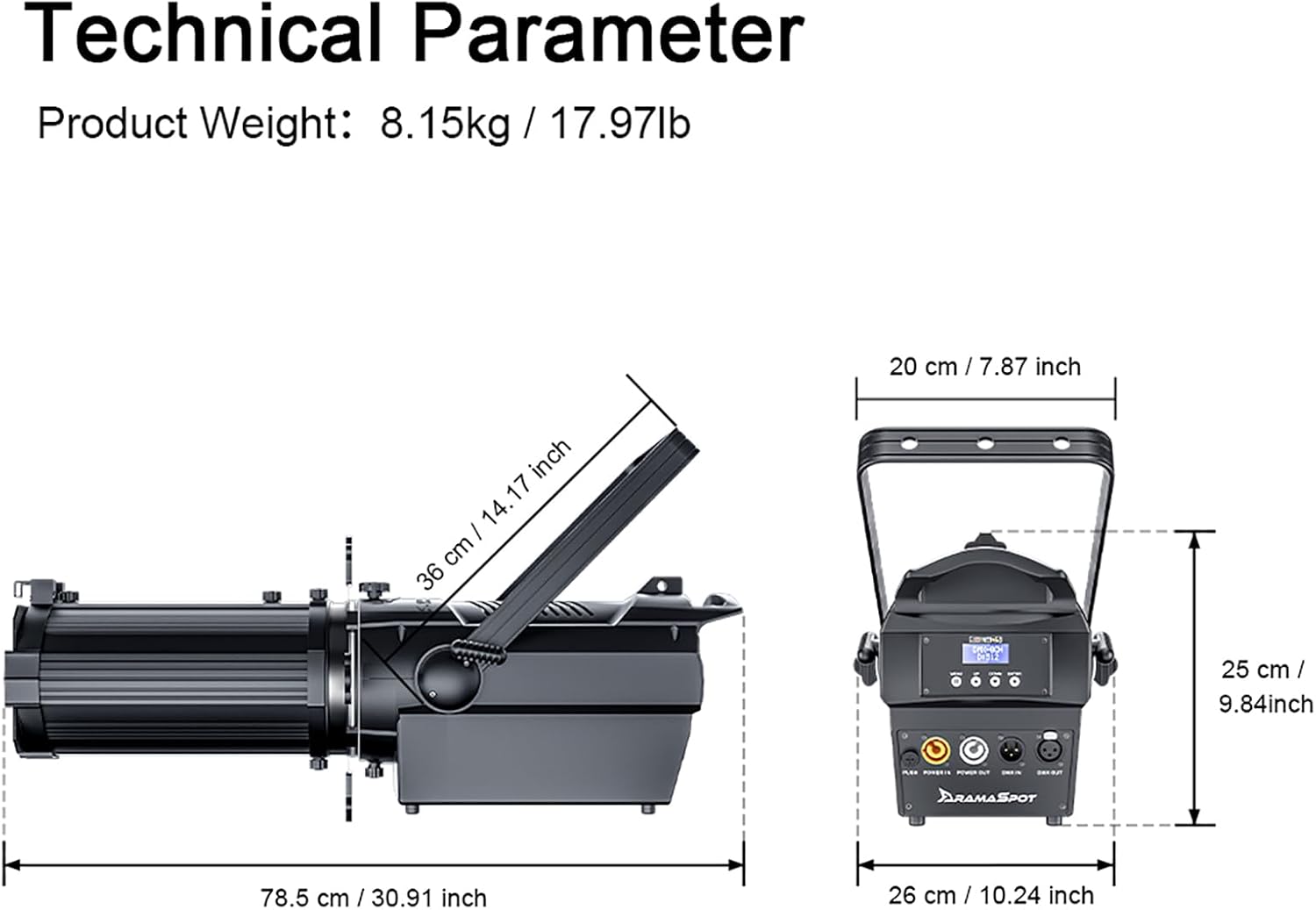 SHEHDS LEKO Profile Stage Spotlights LED Zoom 350W Cool White+Warm White, Zoom Range of 19°–46°, 3,000 to 14,000K Par Ellipsoidal Lights Manual Focus Four-Leaf Manual Cut Light Barrier DMX512