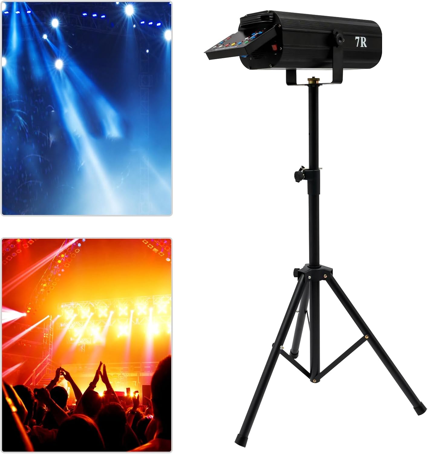 CNCEST 230W LED Stage Spotlight LED Follow Stage Light with Stand for Party Disco Wedding,Adjustable Aperture,4.53-5.41FT Height 5 Colors(230, Watts)