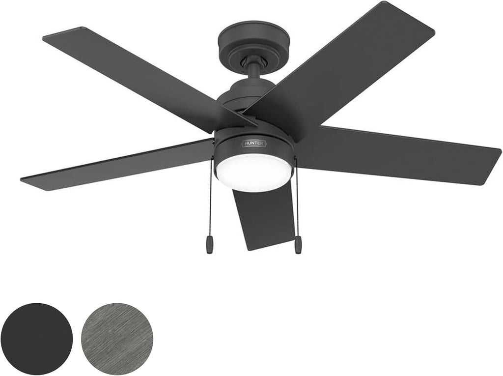 Hunter Fan 44 inch Matte Black Indoor Ceiling Fan with Light and Pull Chain for Bedroom, Living Room, Office, Basement, Kitchen, CC5C26C30 (Renewed)