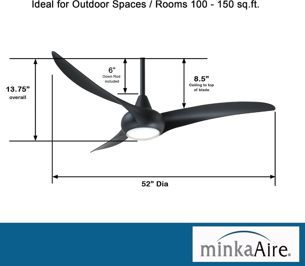 Minka Aire F844-CL Light Wave LED 52' Black Low Profile Ceiling Fan with Light, Remote Control and 3.5 Inch Downrod