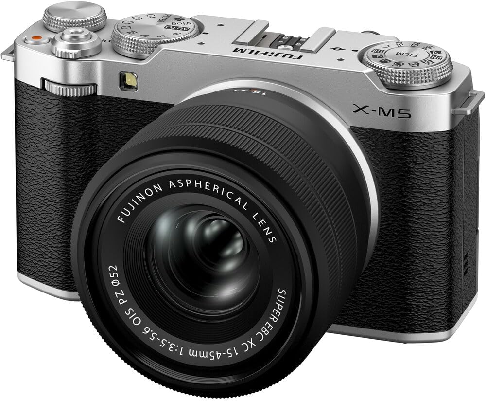 Fujifilm X-M5 Mirrorless Digital Camera with Fuji XC 15-45mm f/3.5-5.6 OIS PZ Lens Kit - Silver Bundle with 64GB Memory Card + Cleaning kit + Travel Bag + More