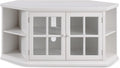 Leick Home Corner TV Stand, 60 in, Beveled Glass Doors, Solid Wood, Adjustable Shelves, Easy Assembly, White, 56 in L x 20 in W x 25 in H, Item 85387