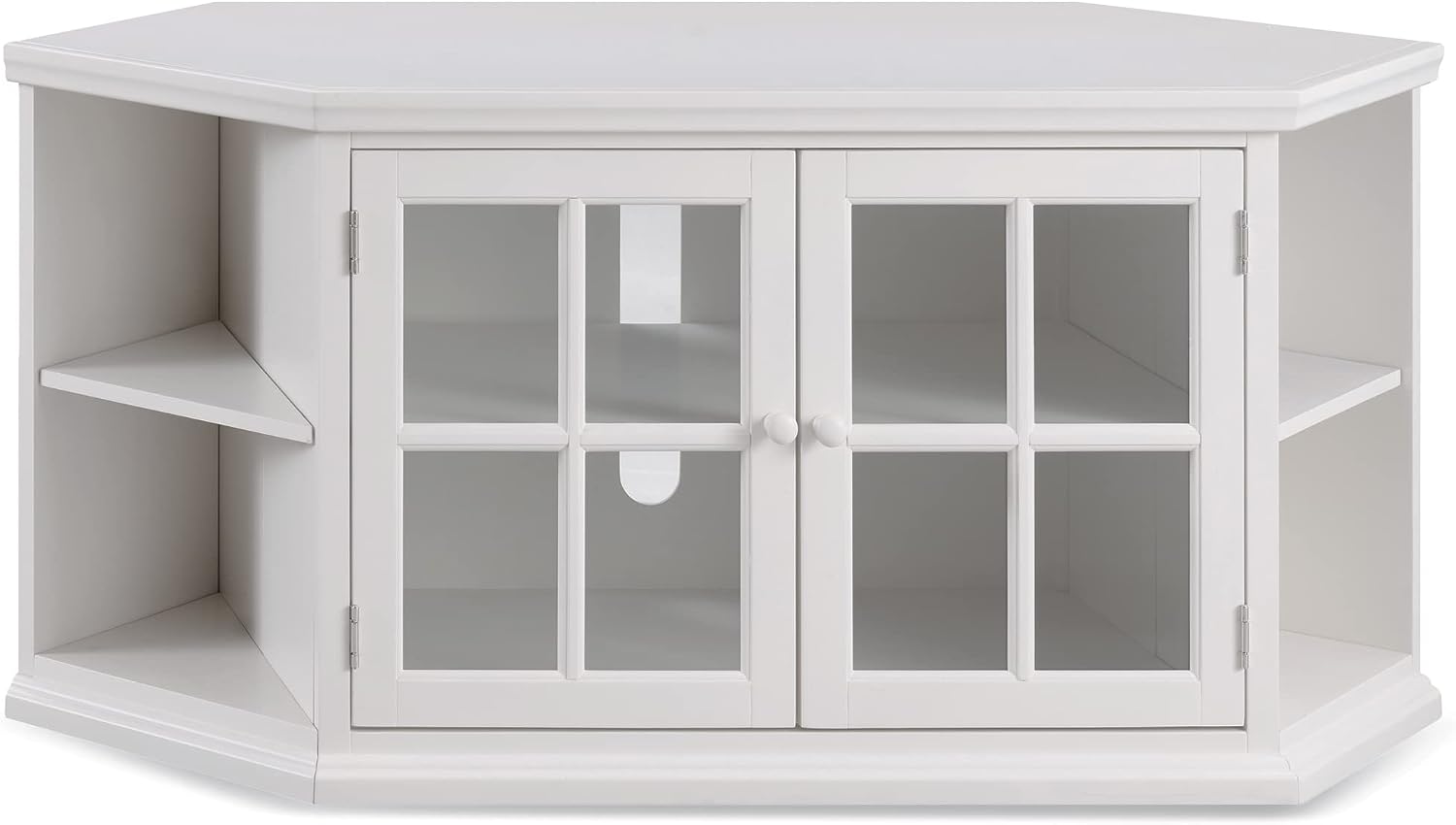 Leick Home Corner TV Stand, 60 in, Beveled Glass Doors, Solid Wood, Adjustable Shelves, Easy Assembly, White, 56 in L x 20 in W x 25 in H, Item 85387