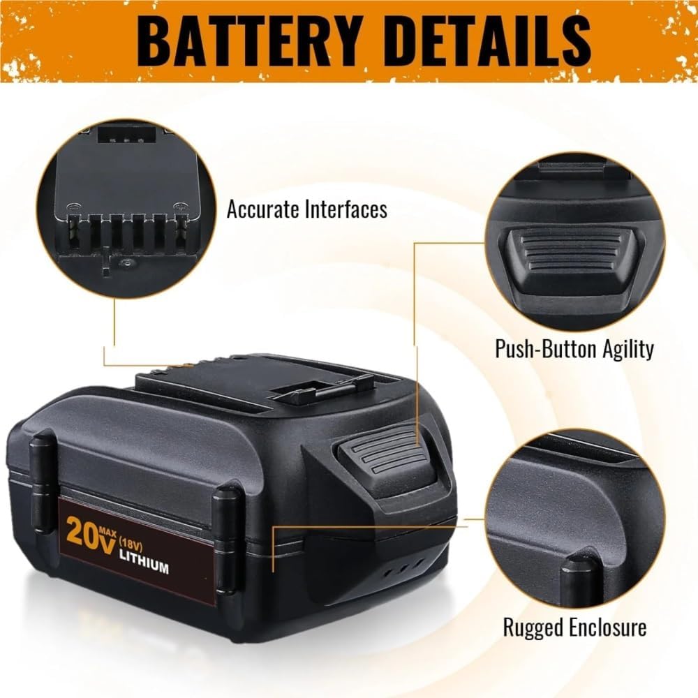20V Replacement Lithium-Ion Battery Compatible With Worx WA3520 WG151 WA3575 WA3512 Cordless Power Drill Angle Grinder Reciprocating Saw Tool Packs(1PCS 8.0Ah)