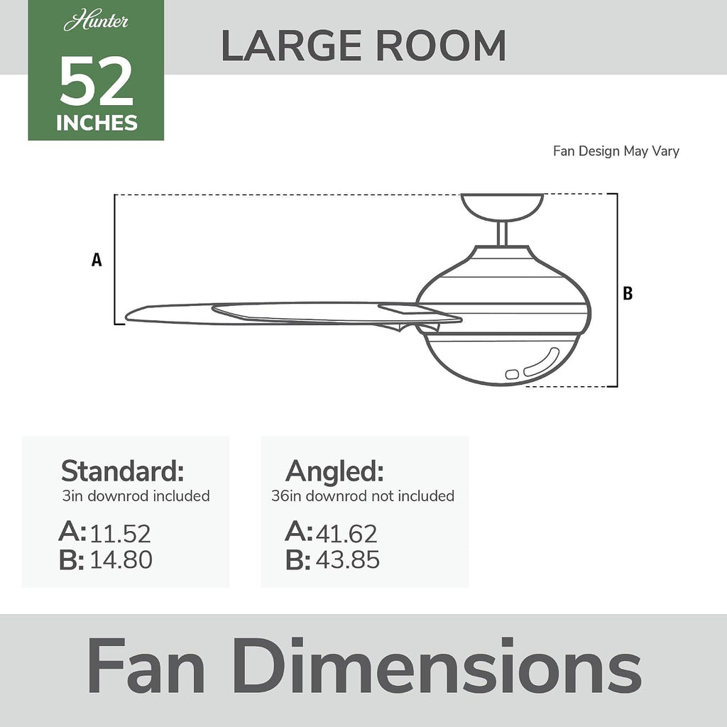 Hunter Fan 52 Inch Matte Black Indoor Ceiling fan with Light and Remote for Bedroom, Living Room, Office, Kitchen (Renewed)