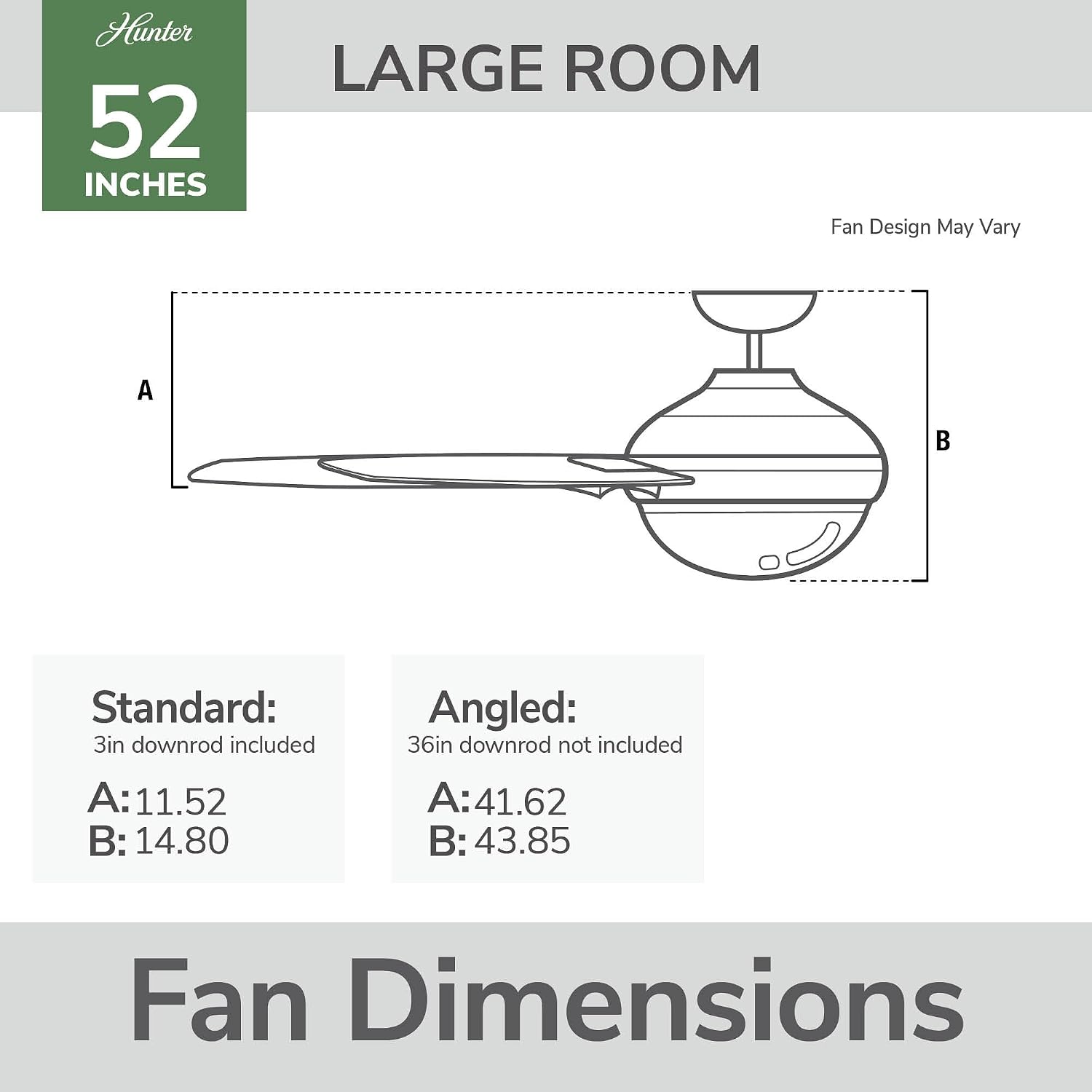 Hunter Fan 52 Inch Matte Black Indoor Ceiling fan with Light and Remote for Bedroom, Living Room, Office, Kitchen (Renewed)