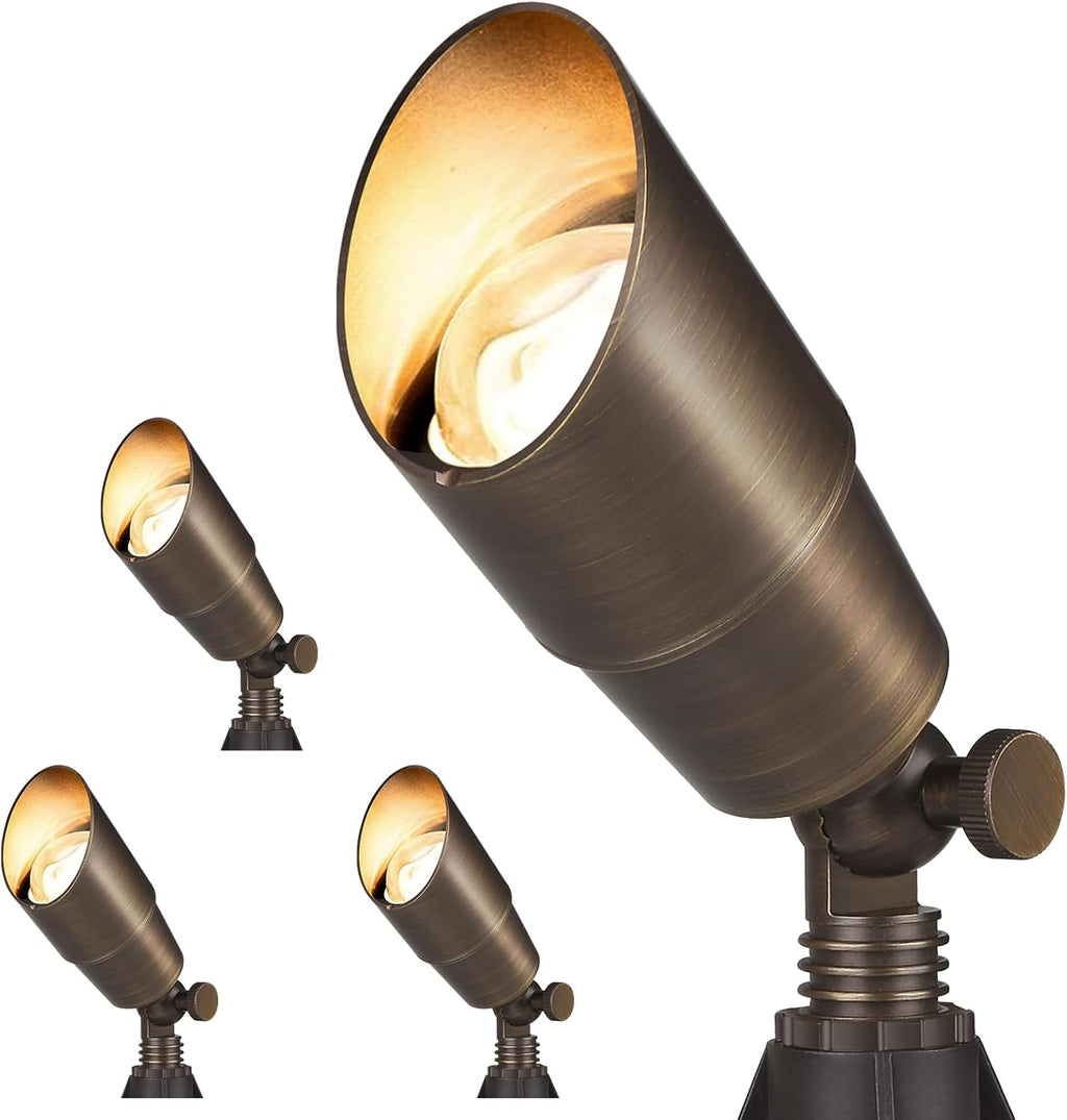 Gardencoin Solid Brass Outdoor Landscape Spotlights, 12V Heavy Duty LED Low Voltage Landscape Spot Light for Garden and Yard Uplighting, Bronze Accent Lighting Fixture Without MR16 Bulb, 4 Pack