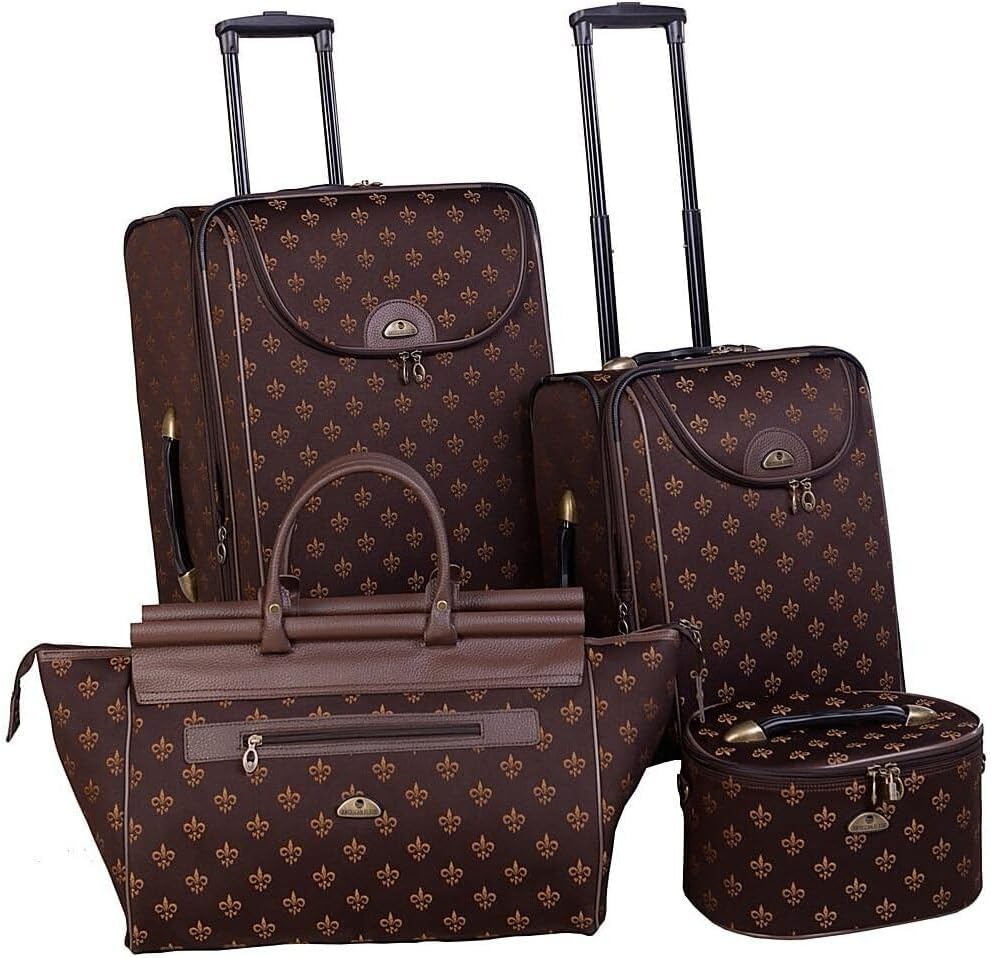 HomeStock Vintage Luggage Set 4 Piece - Antique Style Suitcase, Rolling Carry On, Doctor Bag, Cosmetic Case