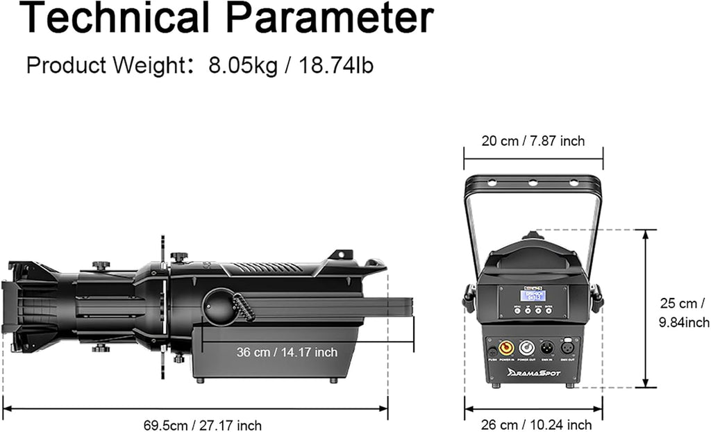 SHEHDS LEKO Profile Stage Spotlights LED Zoom 250W RGBW 4in1, 19° Angle, 2800K to 10,000K Par Ellipsoidal Lights, DMX512 Disco DJ Lights for Show