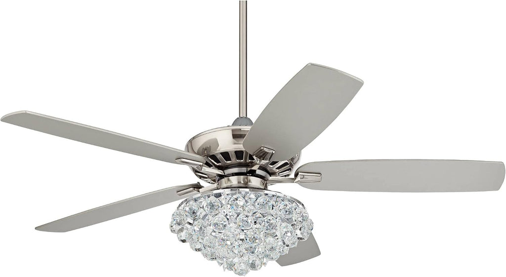 Casa Vieja 52' Journey Indoor Ceiling Fan with Light LED Dimmable Remote Control Brushed Nickel Silver Blades Crystal Ball Diamond Beads for Living Room Kitchen Bedroom Family Dining