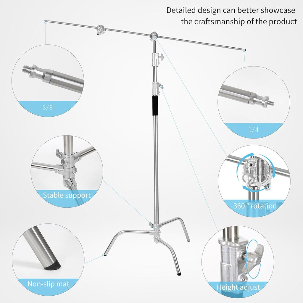 2-Packs Heavy Duty C Stand with Wheel and Boom Arm Adjustable 10.8ft Stainless Steel Reflector Light Stand C-Stand with Grip Head&Sandbag&Clamps&Strong Carry Bag for Photography Studio Video Shooting