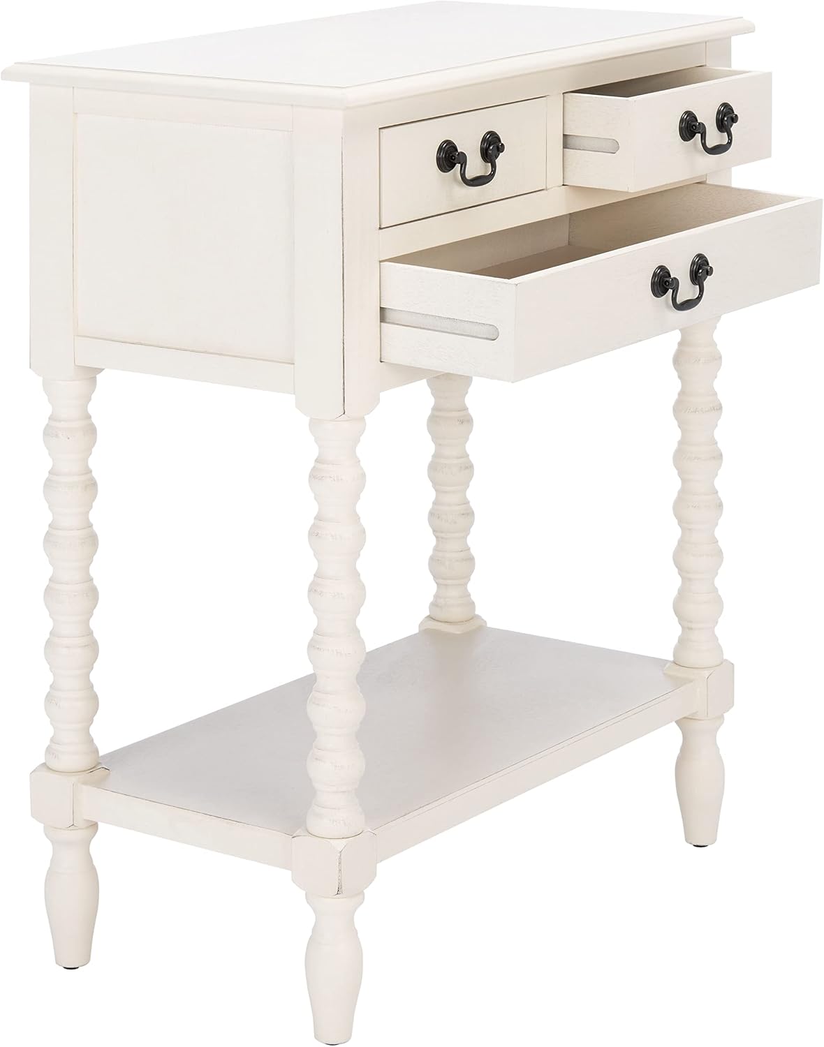 SAFAVIEH Furniture - Athena 3-Drawer Console Table - Distressed White - Solid Wood - Farmhouse Classic Design - Ideal for Entryway, Living Room, Hallway, 23.5' W x 13' D x 29.5' H (CNS5703A)