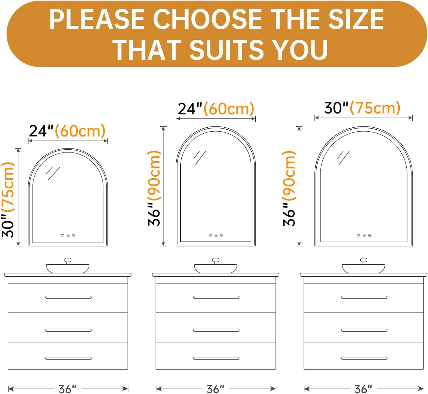 Arched LED Mirror for Bathroom 30'x36', Silver LED Bathroom Mirror with Lights-Fogless, Dimmable, 3 Color Changing, Touch Sensor