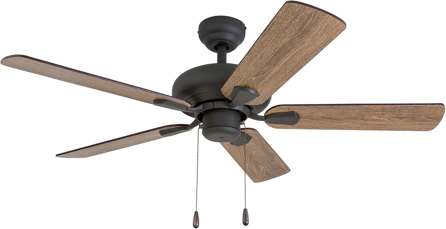 Prominence Home Russwood, 42 Inch Farmhouse Ceiling Fan with No Light, Remote Control, Three Mounting Options, 5 Dual Finish Blades, Reversible Motor - 50751-01 (Bronze)